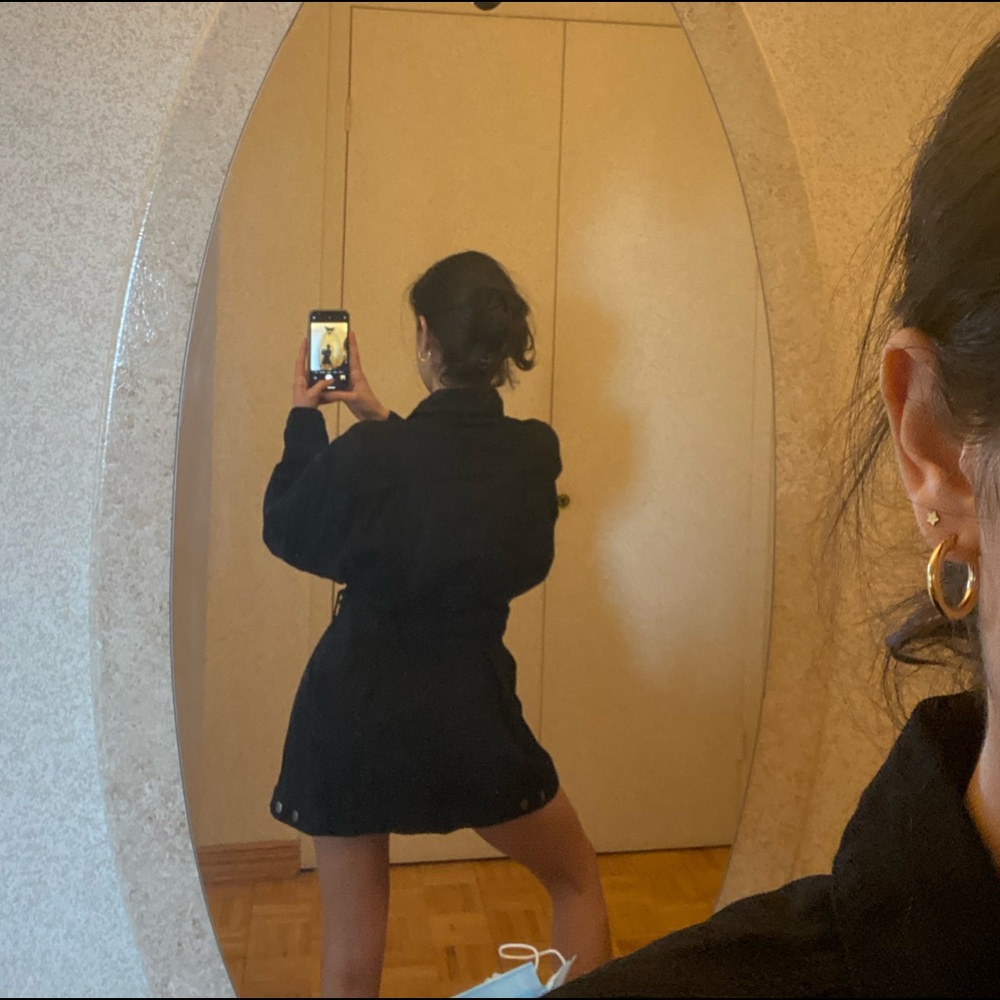 Black Jean Jacket with Adjustable Belt - Picture 3 of 5